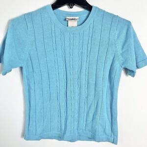 Vtg Northern Reflections Womens Sz S/P Short Blue Cable Knit SS Sweater NWT NOS